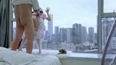 【跨年甄选 极品萝莉】多角度多姿势爆操双马尾洛丽塔女友喵喵 落地窗翘美臀无套后入 吊椅怼操内射