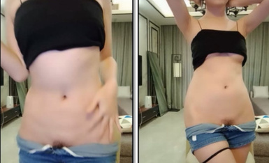 【看着像混血168CM御姐】超棒身材有点冷艳，脱衣舞扭动小腰，抓着奶子揉搓，多毛小穴高潮出水