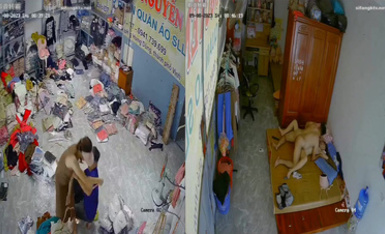 服裝倉庫老闆娘整理貨物時被拉走強上